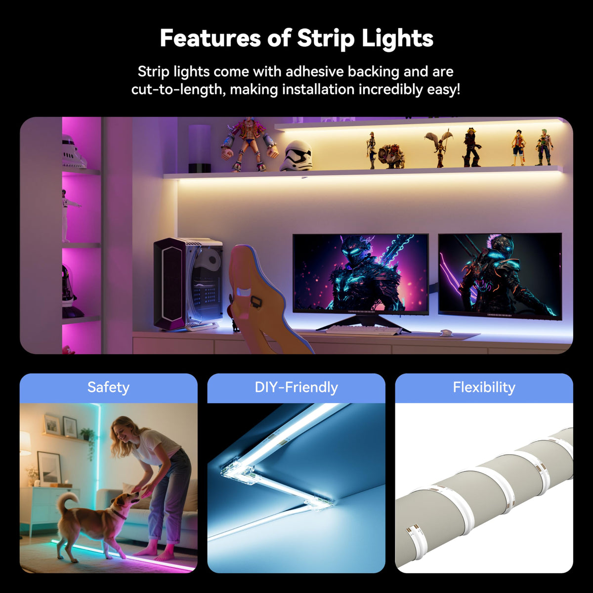 MIWISE RGB COB LED strip compatible with Alexa and Google Assistant.