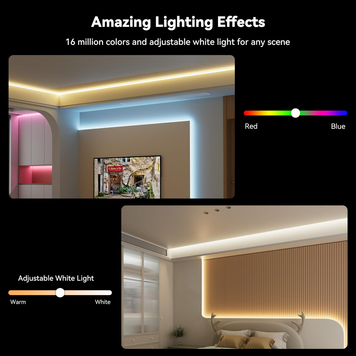 MIWISE RGB COB LED strip light voice-control setup supports Alexa and Google.