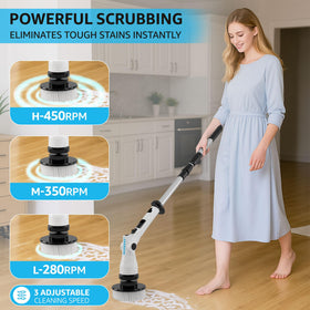 Mixbugg Electric Spin Scrubber with 6-angle head reaches tight corners.