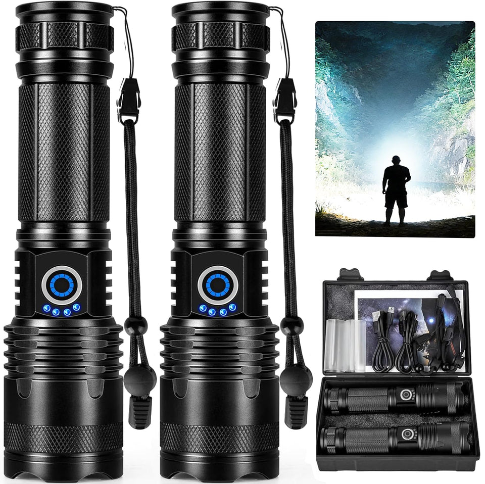 MIXILIN rechargeable LED flashlight 2-pack for bright outdoor illumination.