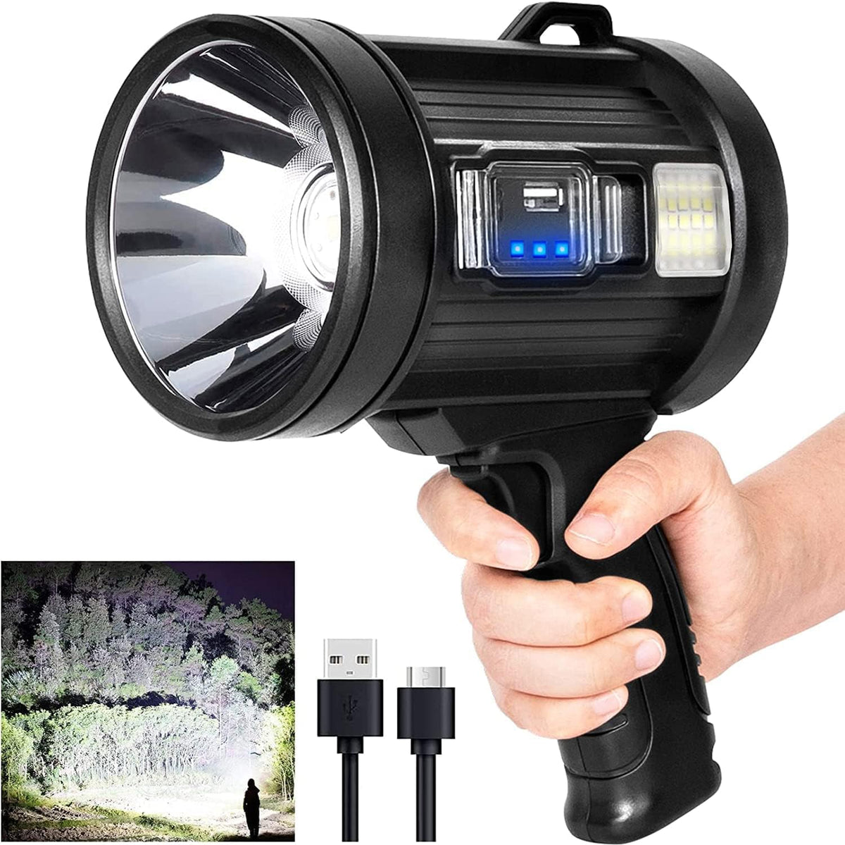 MIXILIN Rechargeable Spotlight front view for hunting and boating.