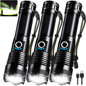 MIXILIN three-pack rechargeable LED flashlights with adjustable beam for versatile lighting in homes and outdoors.