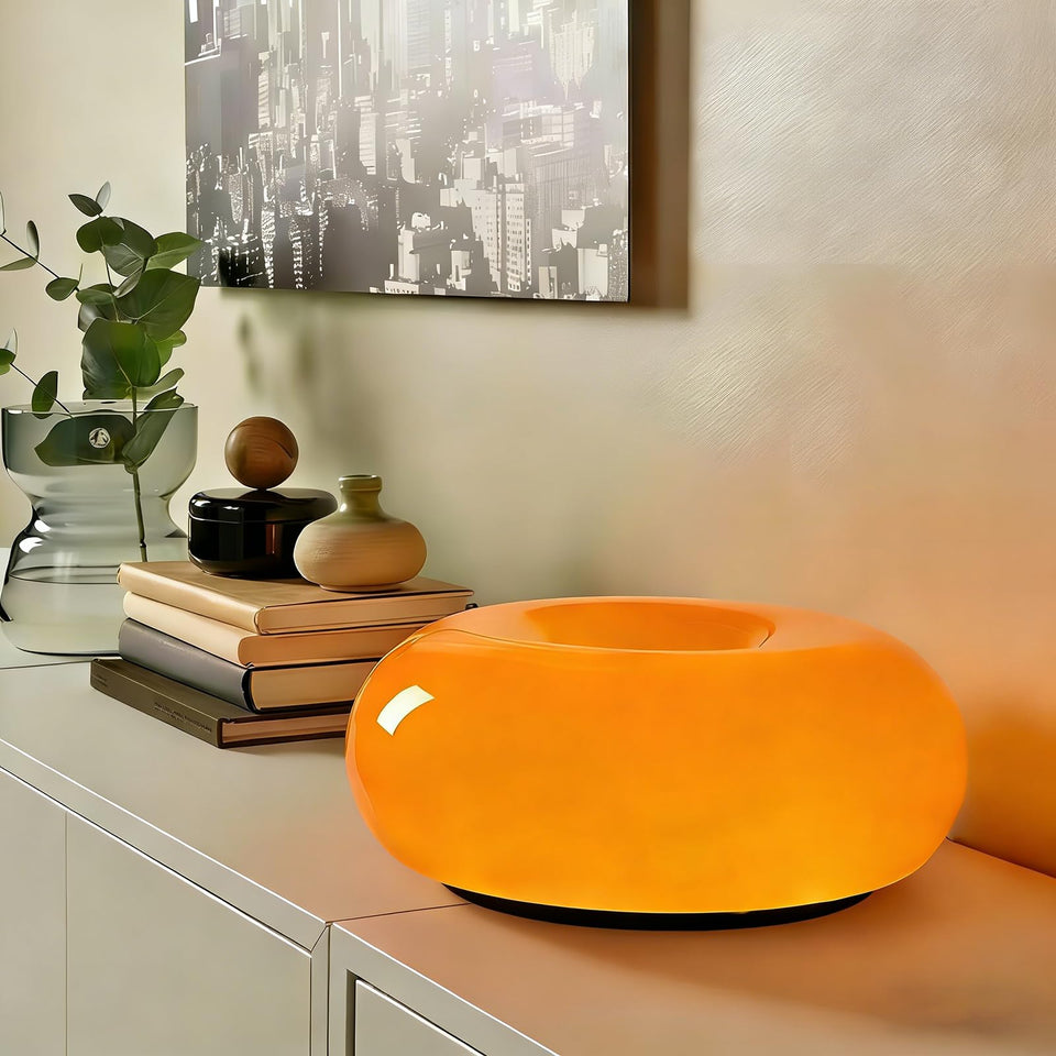 MIXL Orange Donut Lamp front view with a warm ambient glow for living spaces