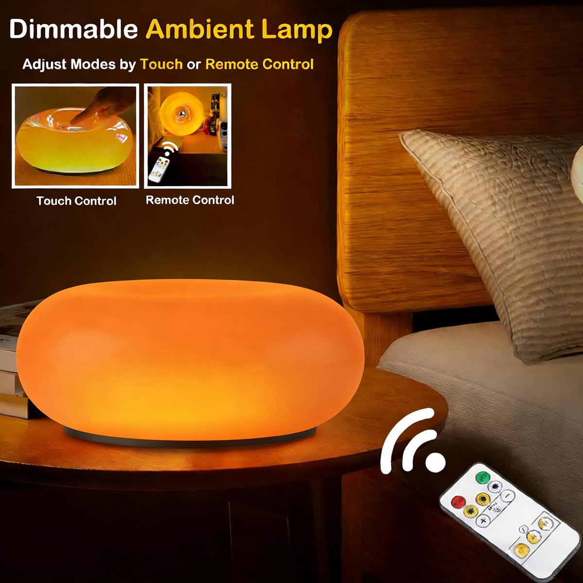 MIXL Orange Donut Lamp touch controls with silver component for quick switching