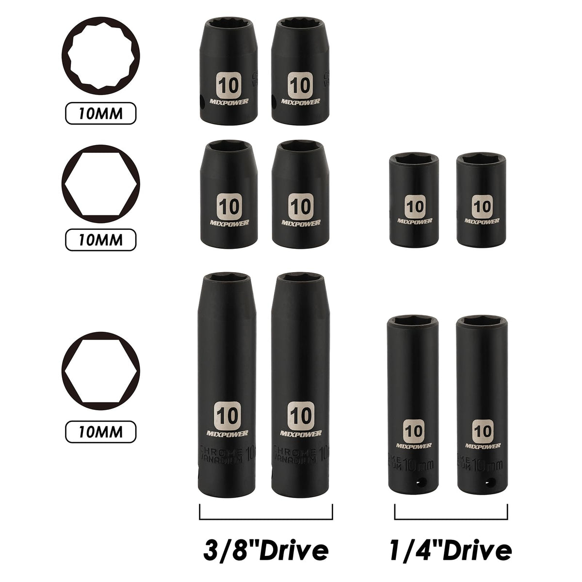 MIXPOWER 1/4-inch drive 10mm deep socket for extended reach and access