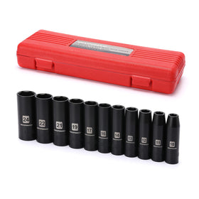 MIXPOWER 11-piece 1/2-inch drive deep impact socket set in case for automotive repairs
