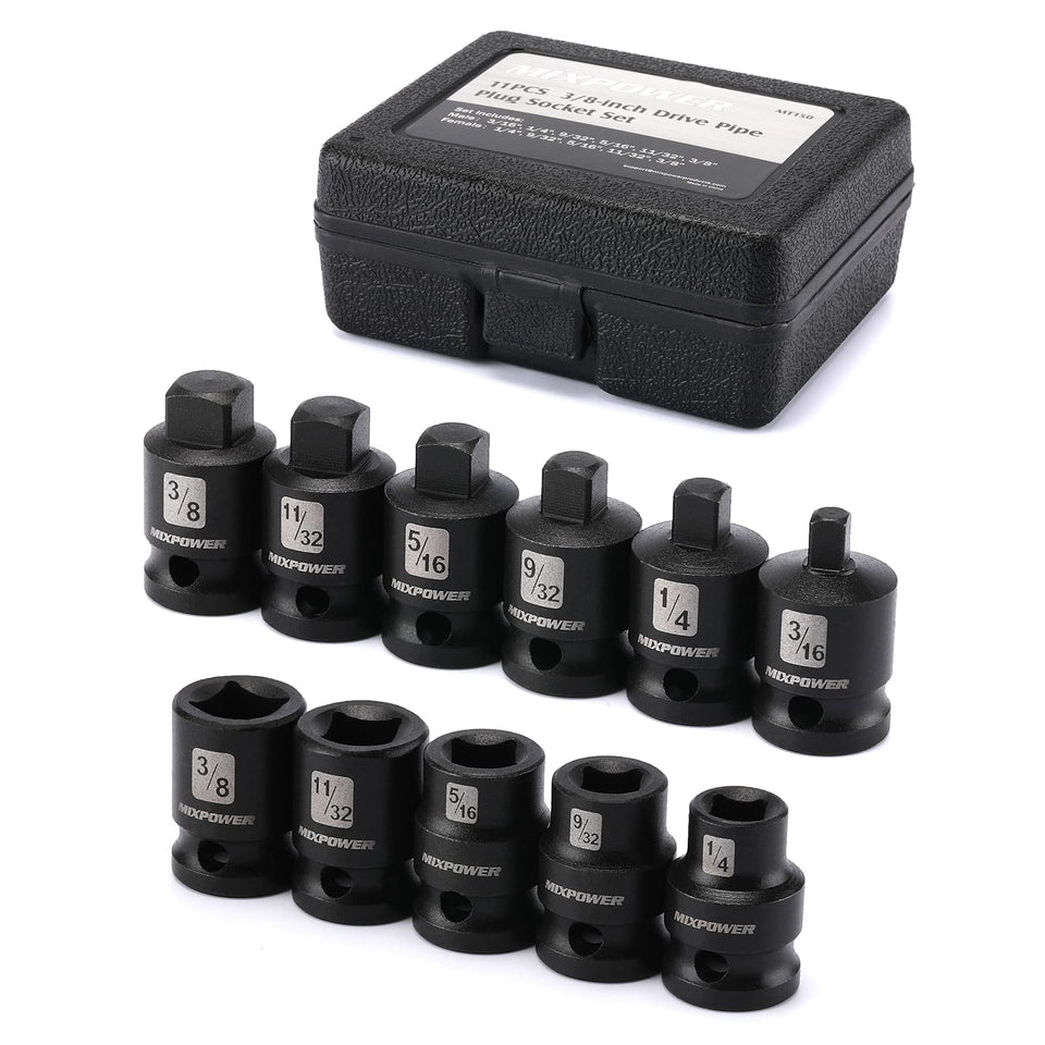 MIXPOWER 11-piece 3/8 drive socket set for versatile SAE fastener work.