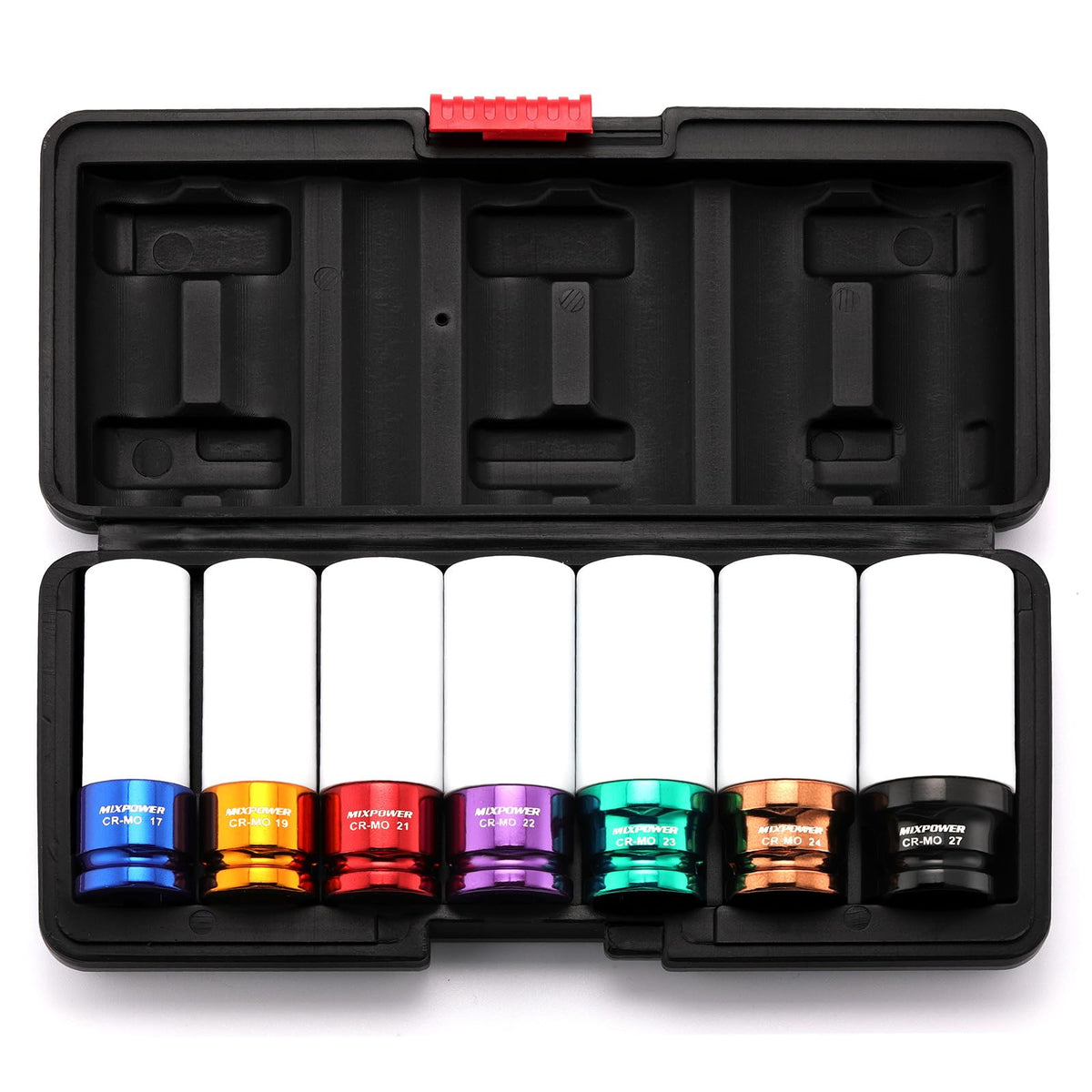 MIXPOWER 1/2-inch drive deep socket set with seven sizes for versatility.