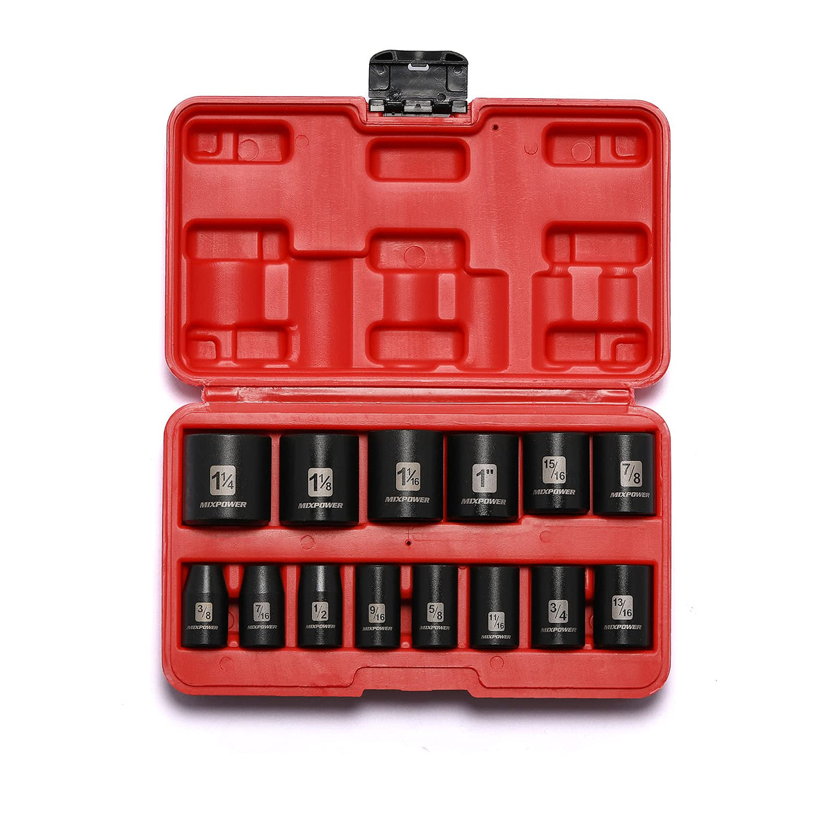 MIXPOWER 14-piece 1/2-inch drive shallow sockets for versatile fastener tasks.