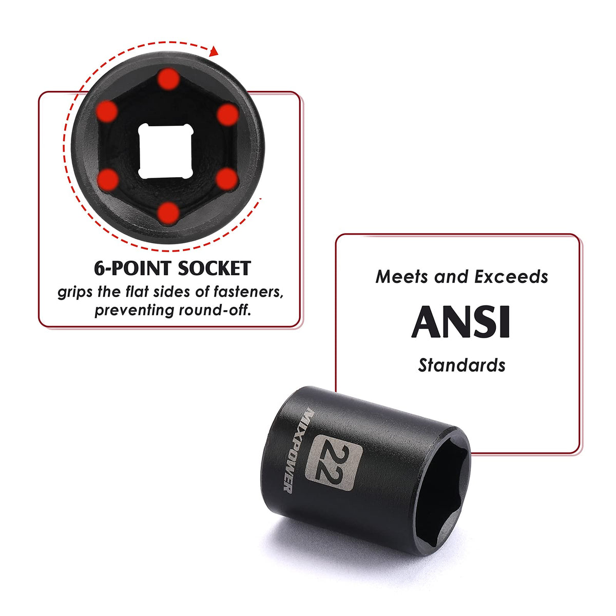 MIXPOWER 22mm shallow socket suited for larger fasteners and control