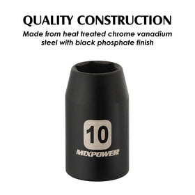MIXPOWER 3/8-inch drive 10mm twelve-point shallow socket for tricky fasteners
