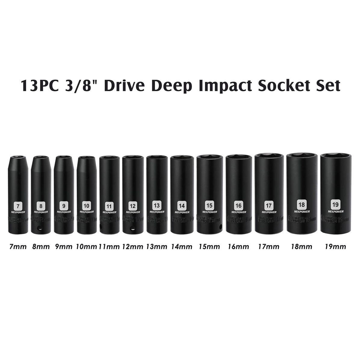 MIXPOWER six-point deep sockets provide solid grip for tough fasteners.