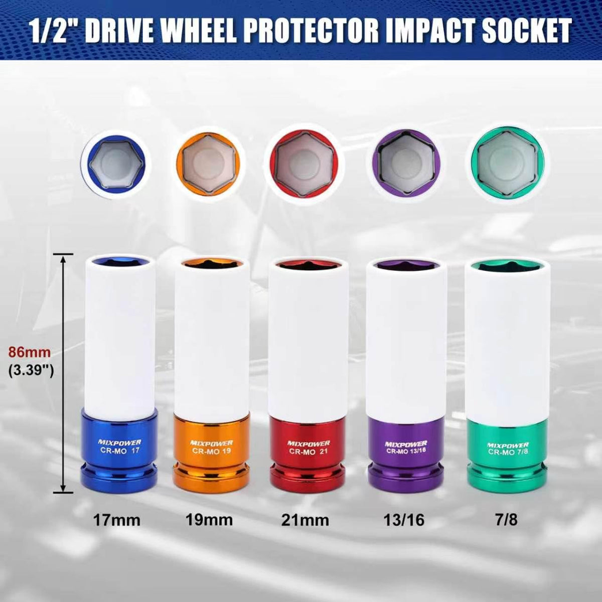 MIXPOWER 6-point metric sockets designed for snug lug-nut engagement.