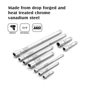MIXPOWER 9-piece extension bar set with 6-inch reach for hard-to-access areas.