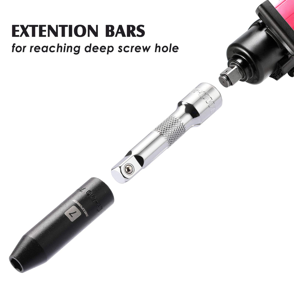 MIXPOWER 9-piece extension bar set with 10-inch length for extended reach.