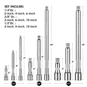 MIXPOWER 9-piece extension bar set with 6-inch length for 3/8 drive tasks.