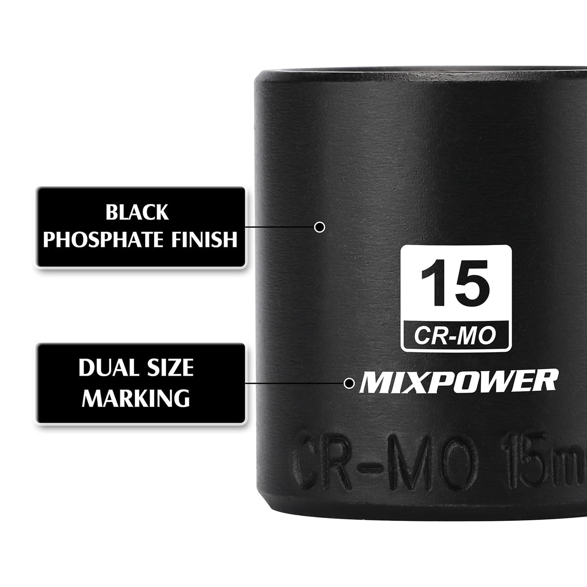 MIXPOWER CR-MO steel construction delivers durability for impact use.