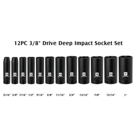 MIXPOWER three-eighths-inch deep sockets with six-point design for secure grip.