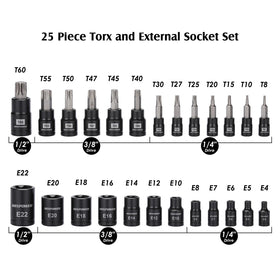 MIXPOWER E‑Torx sockets E4–E22 for secure fastener engagement
