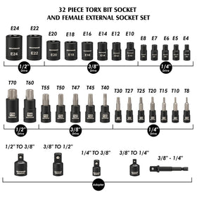 MIXPOWER E-Torx sockets E4–E24 in robust chrome vanadium.