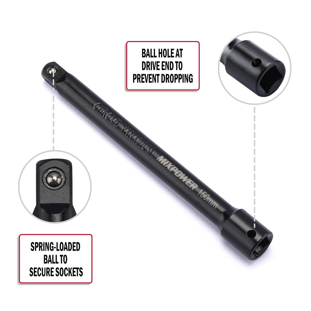 MIXPOWER three-eighths-inch 6-inch extension bar for hard-to-reach fasteners