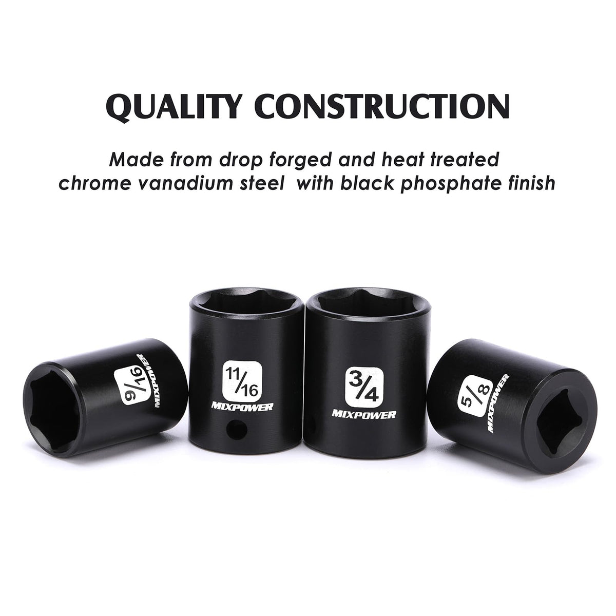 Mixpower laser-etched size markings stay readable for quick identification.