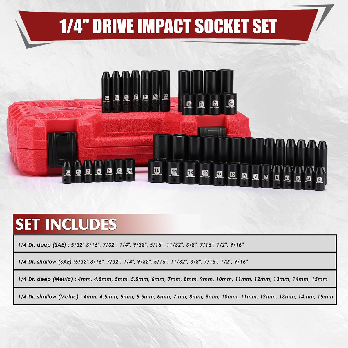 MIXPOWER metric deep sockets 4mm to 15mm shown for recessed fasteners.