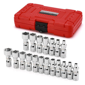 MIXPOWER 19-piece quarter-drive universal joint set neatly organized in a case for quick access.