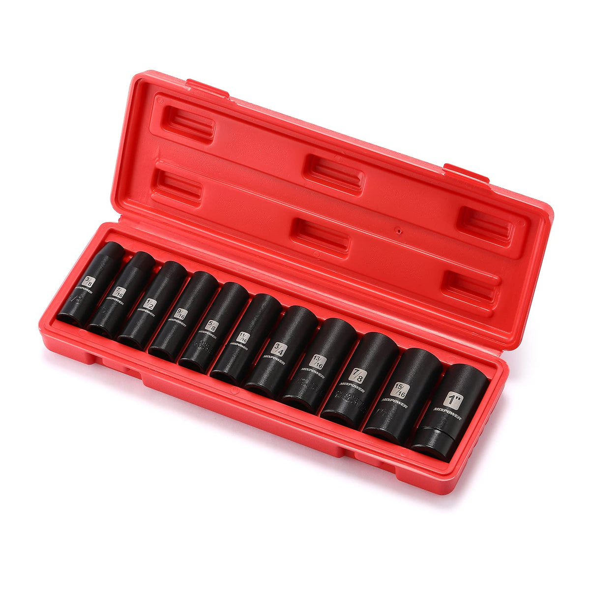 MIXPOWER 11-piece set laid out for quick size reference and use
