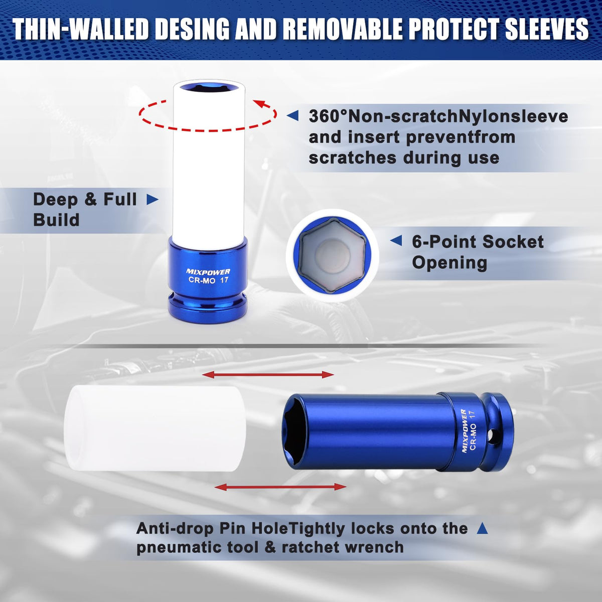 MixPOWER 22mm thin-walled socket reduces rim scratching during lug work