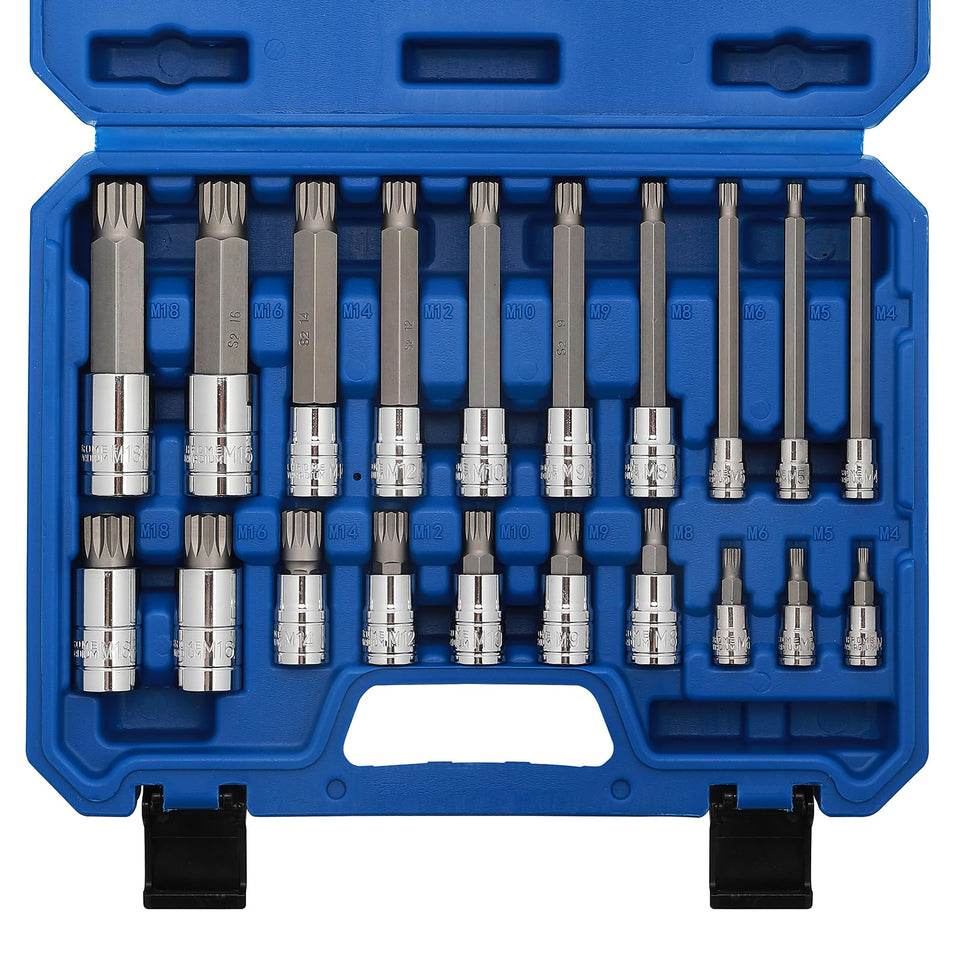 MIXPOWER spline socket set in sturdy case for quick, organized access.