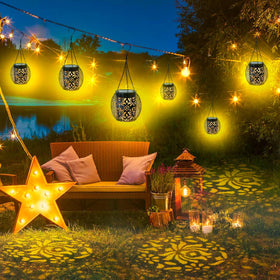 Mizmakp solar garden decor lanterns provide ambient glow without wiring.