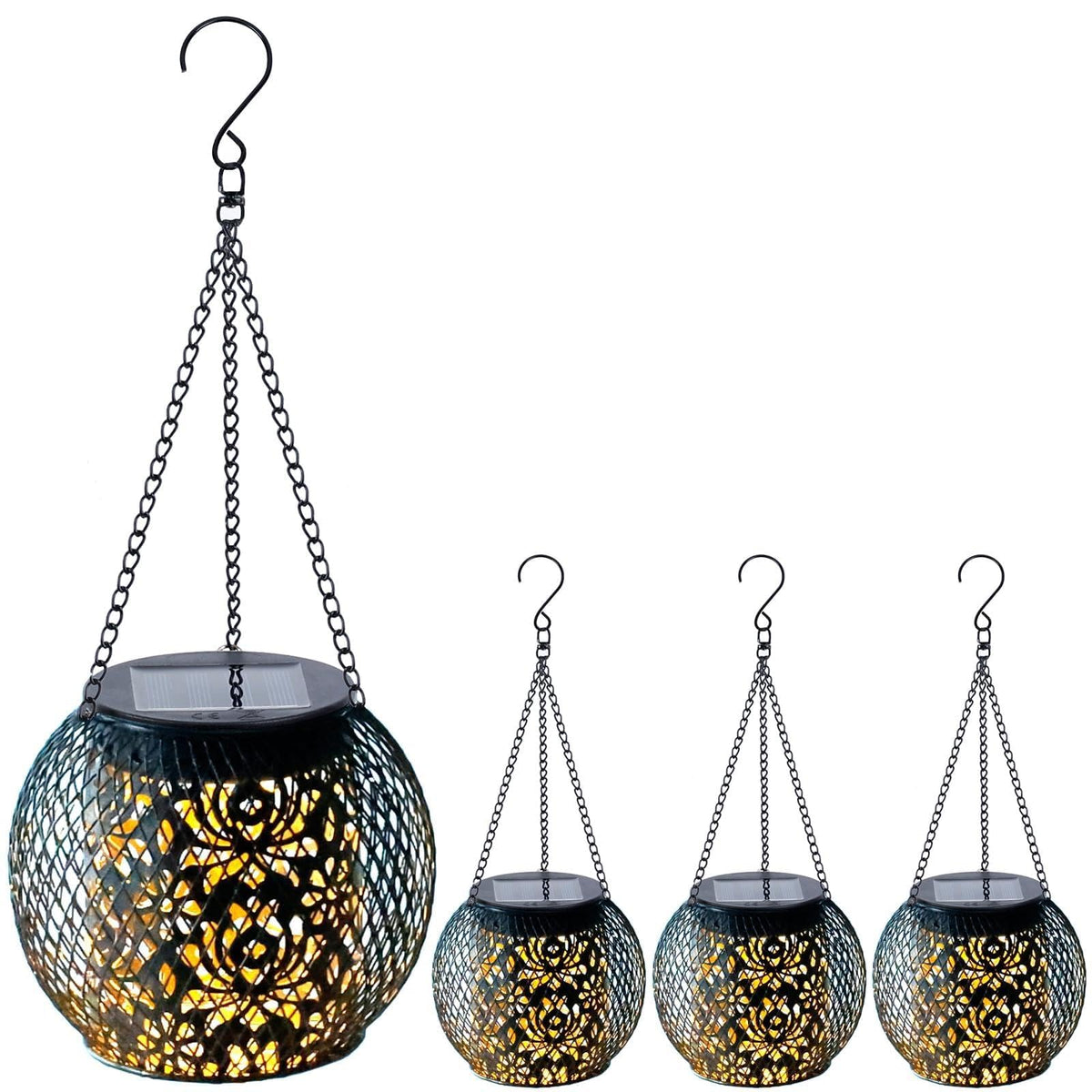 Mizmakp solar lanterns outdoor hanging lights with lotus pattern for garden decor.