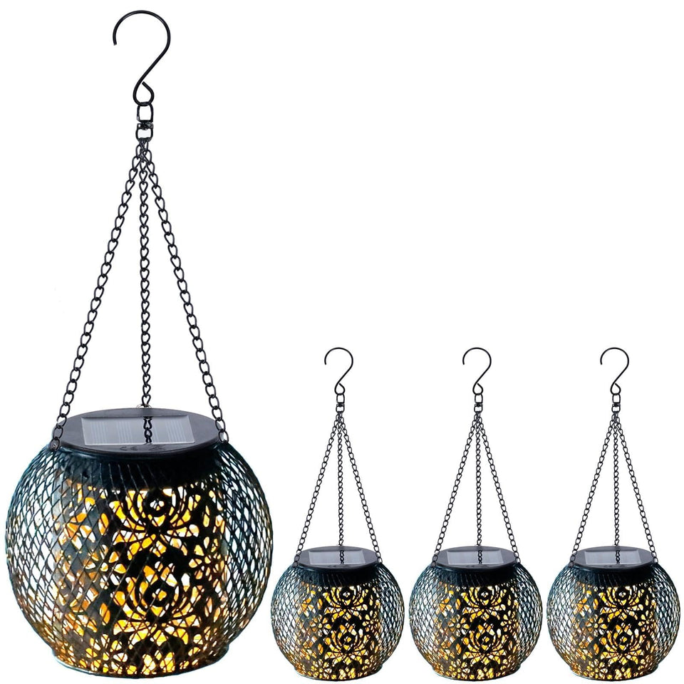 Mizmakp solar lanterns outdoor hanging lights with lotus pattern for garden decor.