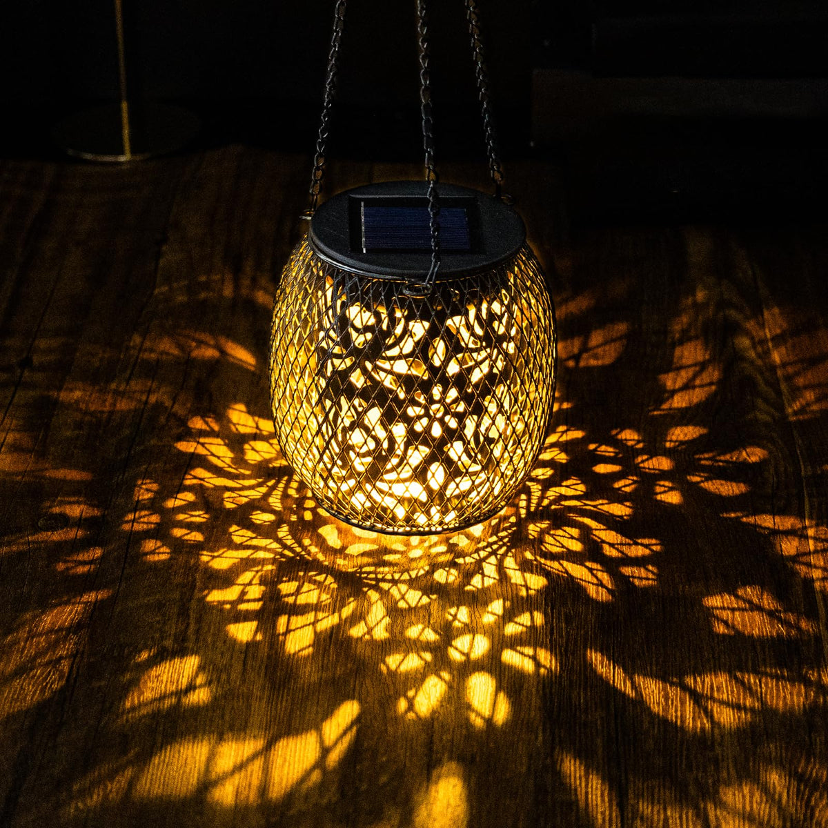 Mizmakp solar lanterns for patio with weatherproof metal design for year round use.