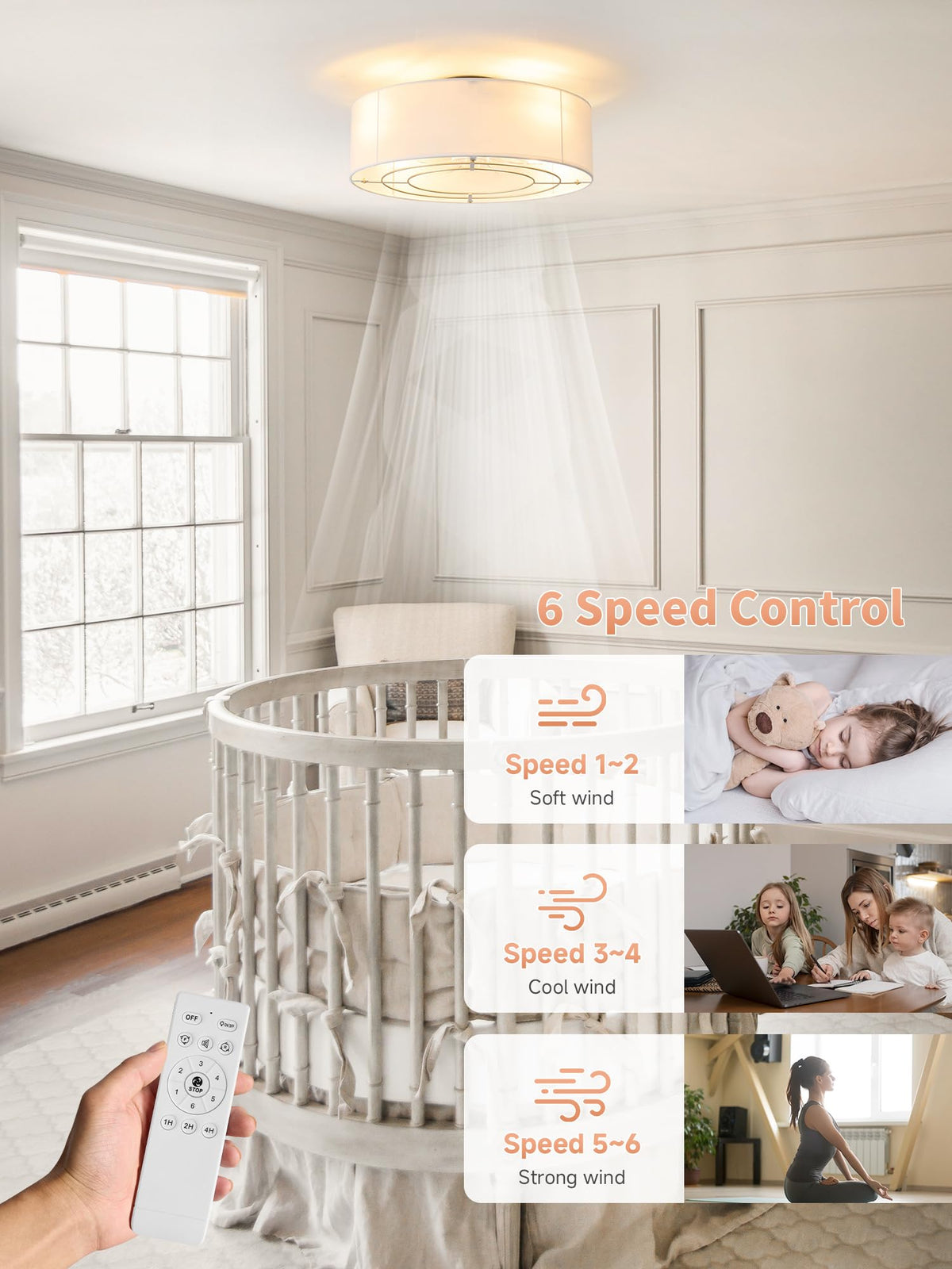 MizWacky boho bladeless fan in bedroom scene delivering quiet cooling.