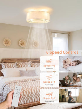MizWacky boho ceiling fan light flush mount blends with ceilings.