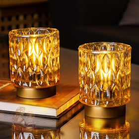 MJ Premier battery-operated table lamp amber crystals adds cozy ambiance for evenings.