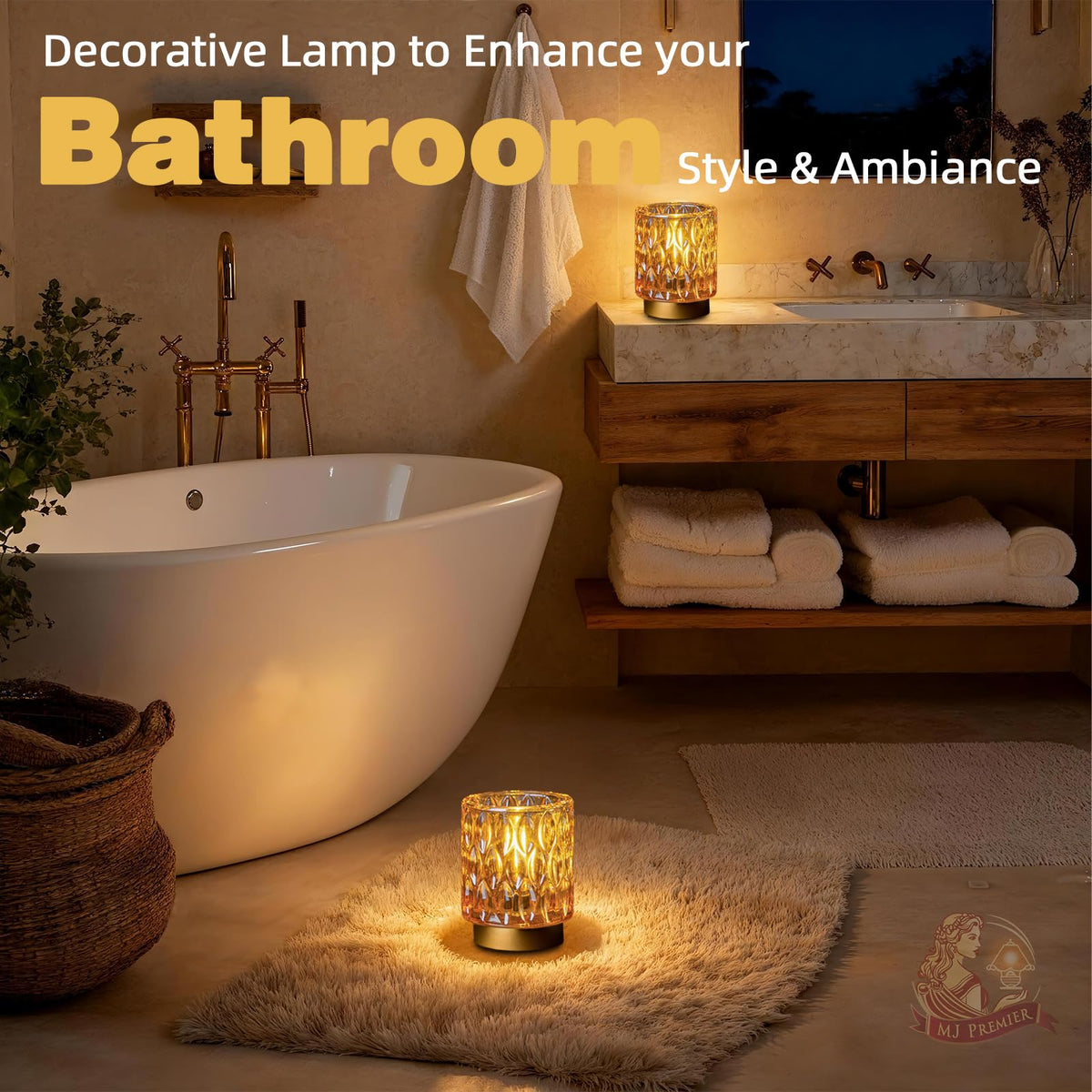 MJ Premier cordless lamp with timer provides safe lighting when outlets are scarce.