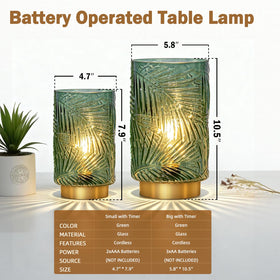 MJ PREMIER green leaf-vein glass lamp on a gold base