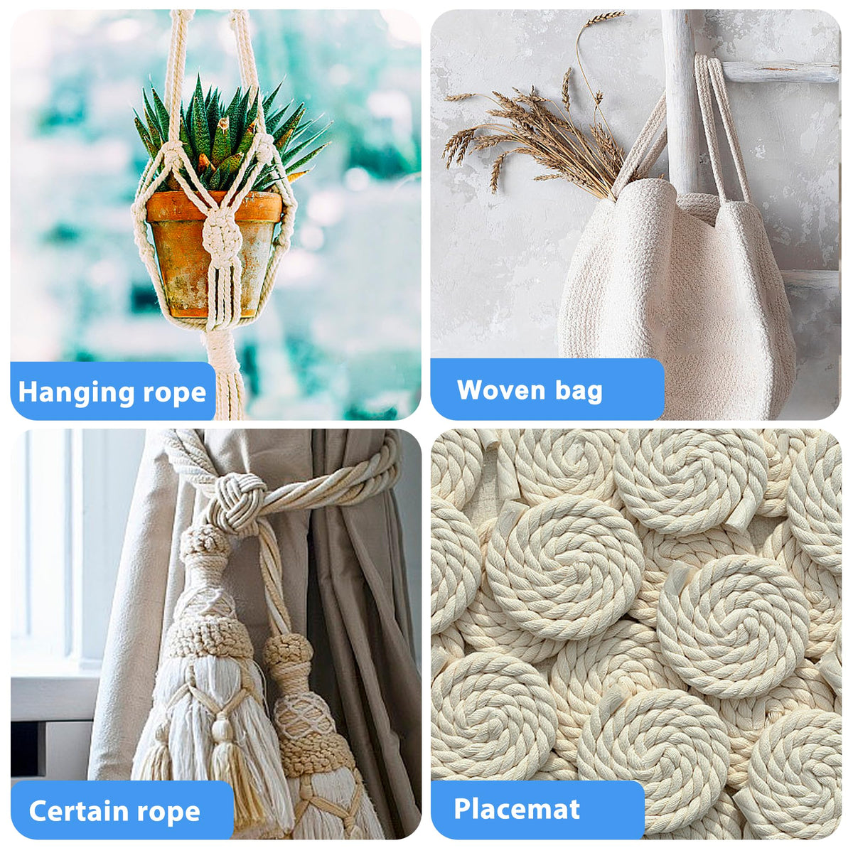 MKMJ white cotton rope for garden and outdoor DIY tasks.