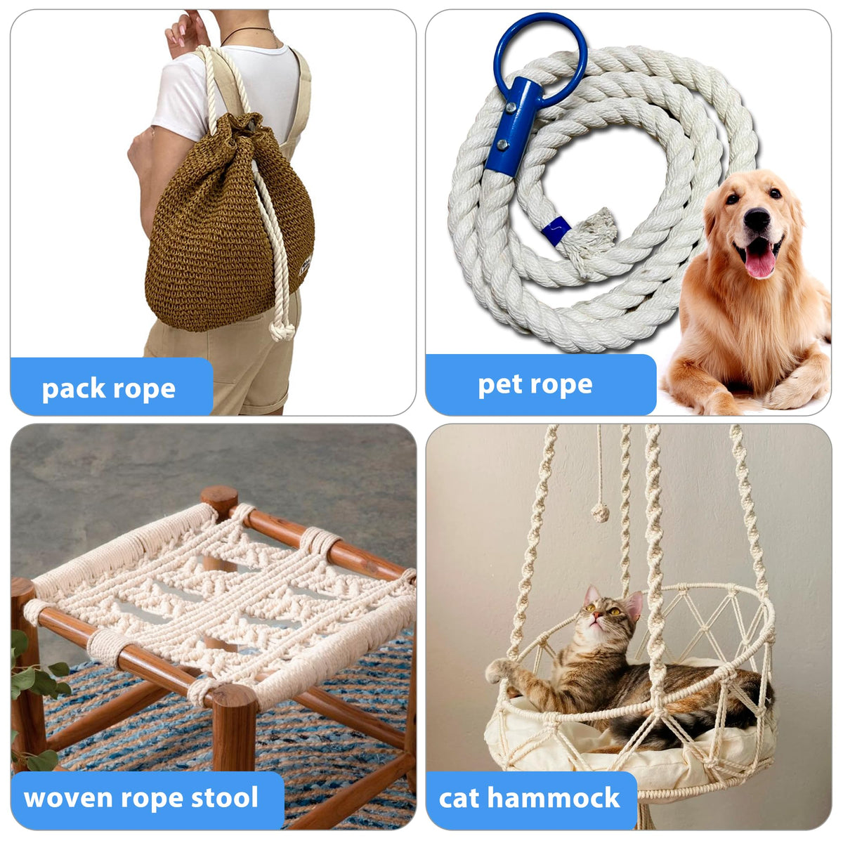 MKMJ white cotton rope for hanging plants and decorative displays.