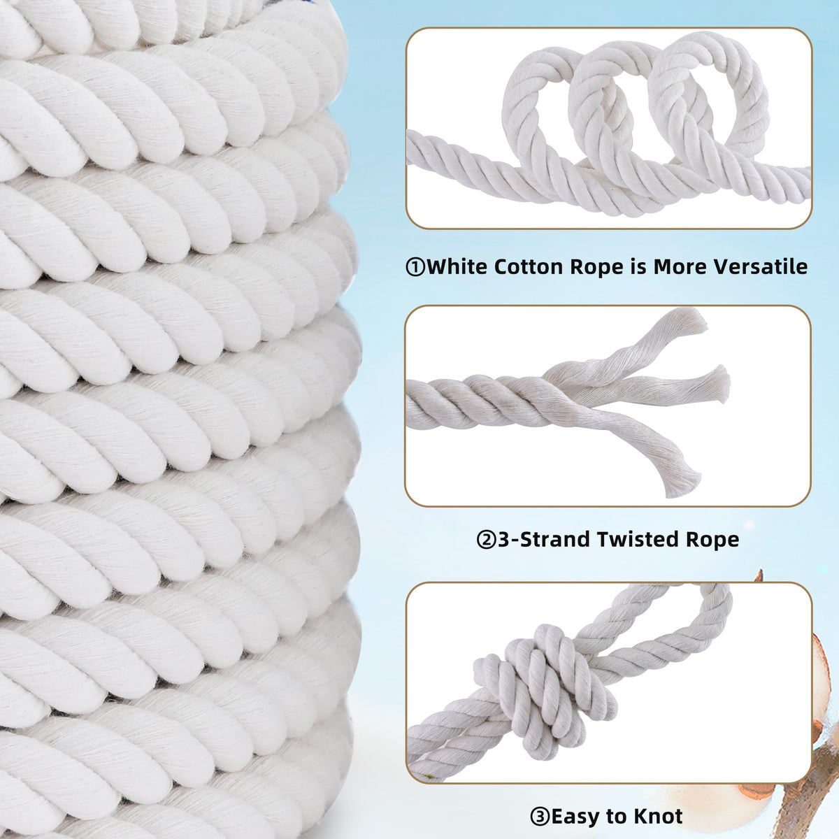 MKMJ white cotton rope used for swing setup and knotting.