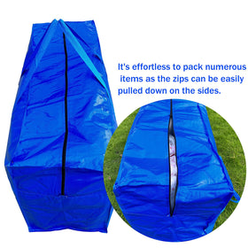 MKOKYD blue 66-gallon storage bag in use for bulky clothes and bedding.
