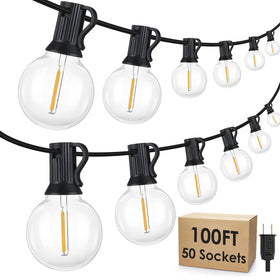 Mlambert 100ft LED outdoor string lights with 53 bulbs for warm ambience.