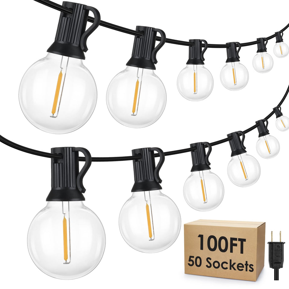Mlambert 100ft LED outdoor string lights with 53 bulbs for warm ambience.