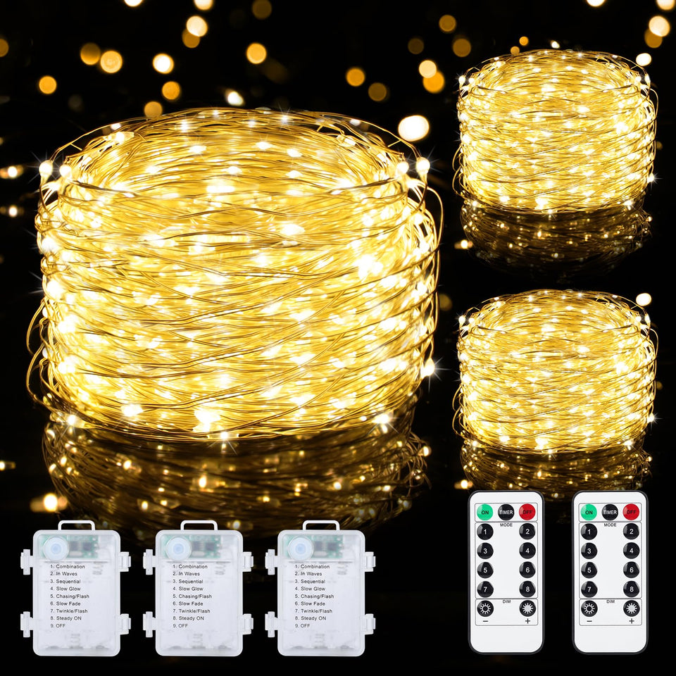 Mlambert 3 pack 33 ft fairy lights on silver wire adding warm interior glow