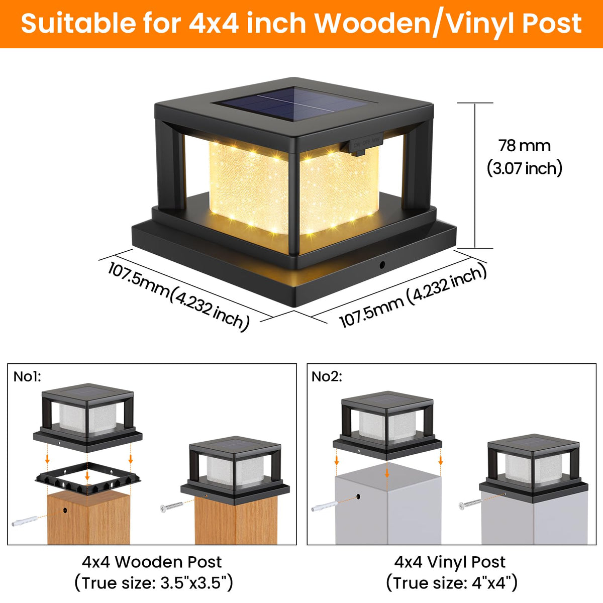 Mlambert diamond-like glow post cap light with four-sided acrylic panels