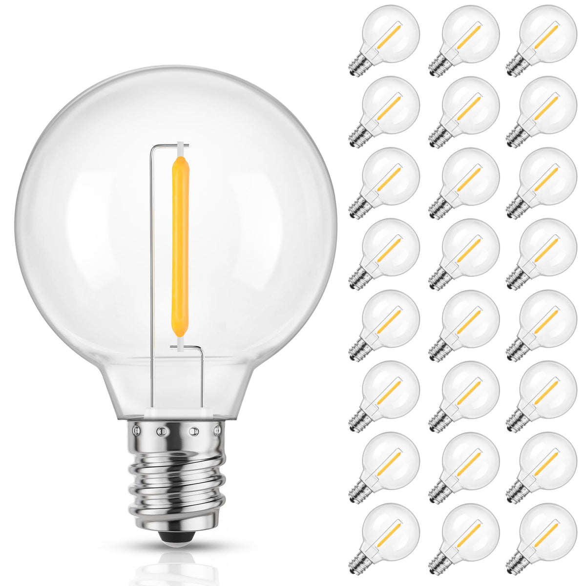 Mlambert G40 LED globe close-up, shatterproof for outdoor string lights.
