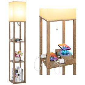 Mlambert modern shelf floor lamp with wireless charger for bedside charging